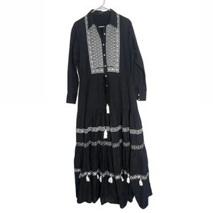 Chic Black Maxi Dress with White Embroidery